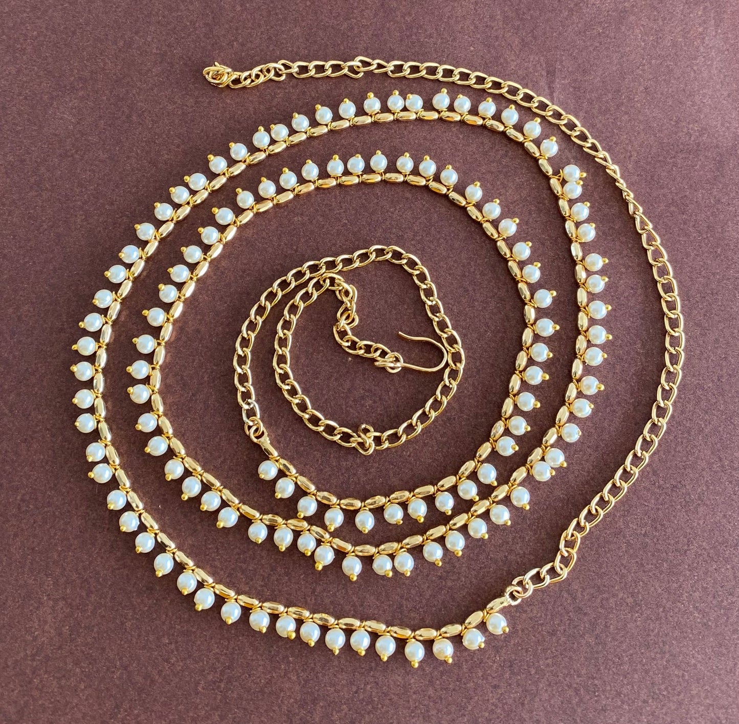 Antique gold tone pearl hip/waist chain dj-53211