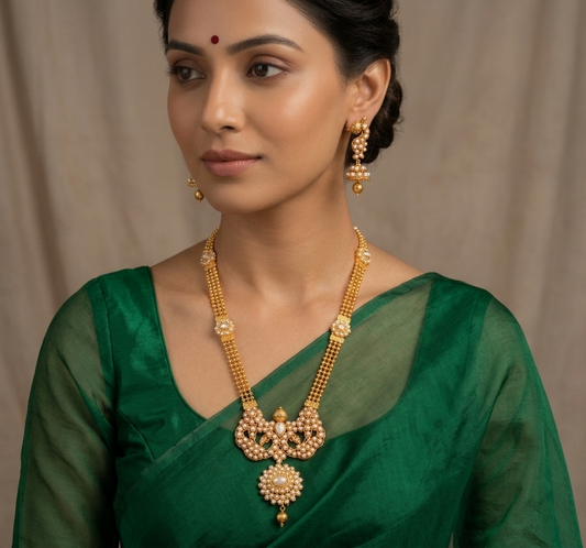 Antique gold tone pearl peacock haar set dj-07000
