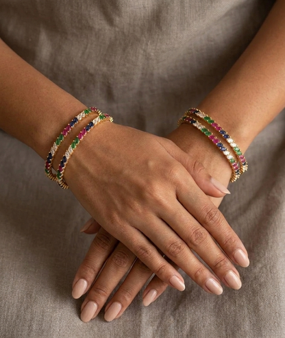 Gold tone set of 4 multi color bangles(2.6) dj07012
