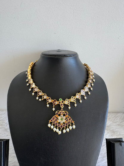 Gold tone precious kemp kemp-green-white floral necklace dj-52517