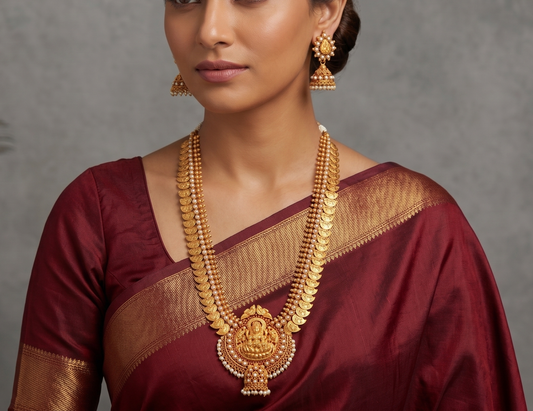 Antique gold tone pearl lakshmi coin haar set dj-07049