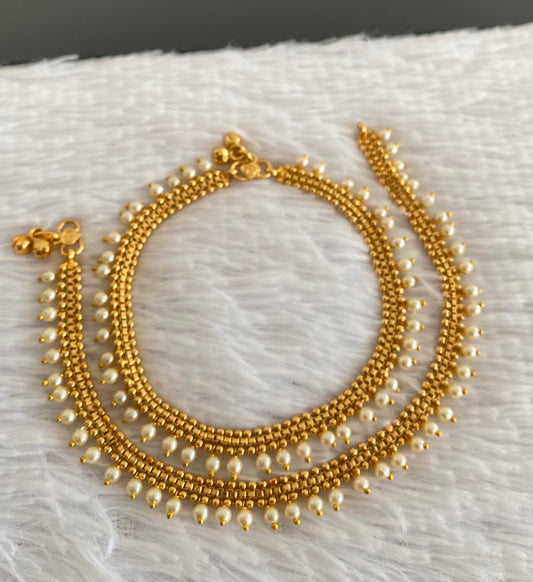 Antique gold tone pearl anklets set dj-53188