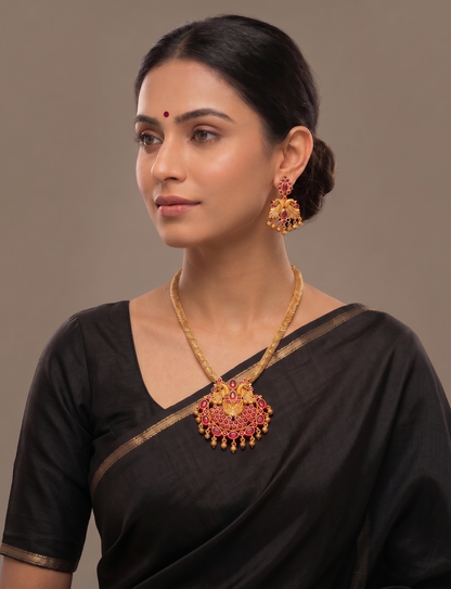 Matte Finish Ruby Peacock Necklace Set-dj07109