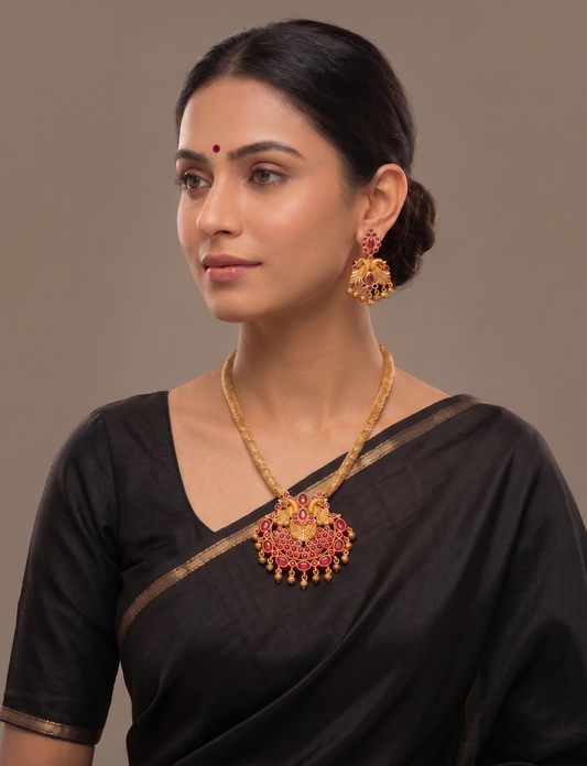 Matte Finish Ruby Peacock Necklace Set-dj07109