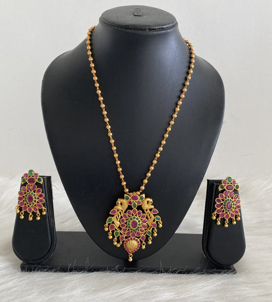 Matte finish ruby-emerald peacock necklace set dj-07111