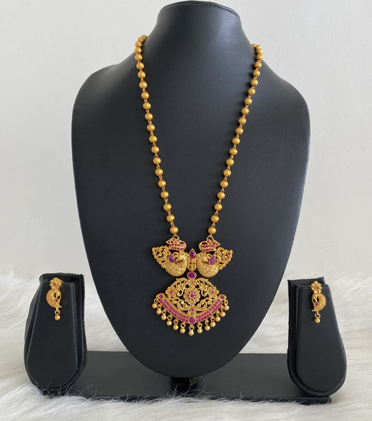 Matte finish ruby peacock pendant necklace set dj-07143