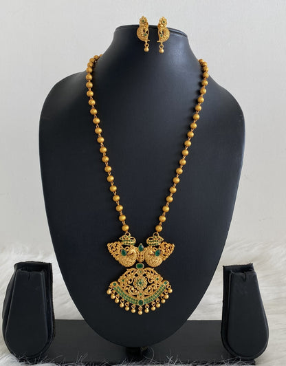 Matte finish emerald peacock pendant necklace set dj-07145