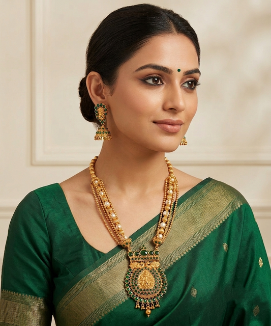 Antique gold tone Green Lakshmi Pearl Haar Set-dj07151