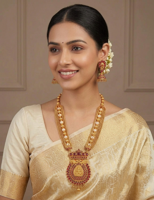 Antique gold tone Kemp Lakshmi Pearl Haar Set-dj07152