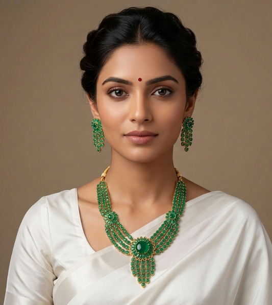 Gold tone emerald necklace set dj-07170