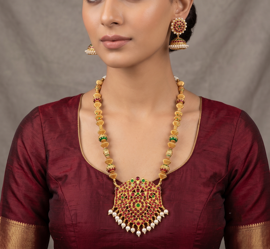 Gold tone kemp meenakari beaded necklace set-dj07172