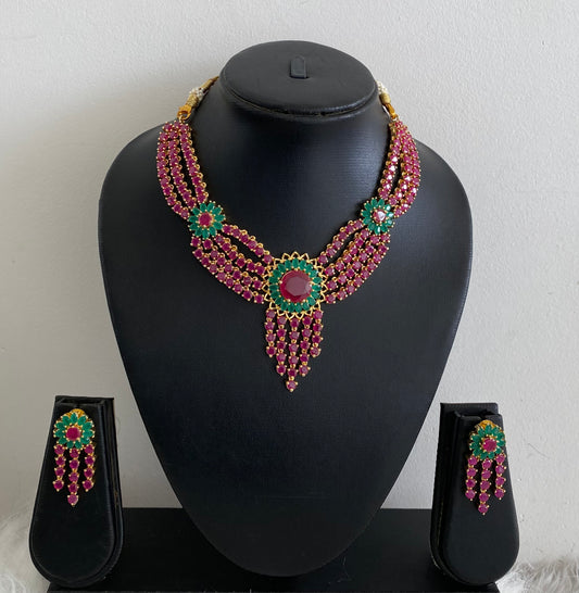 Gold tone ruby-emerald necklace set dj-07200