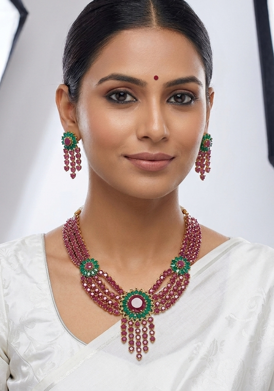 Gold tone ruby-emerald necklace set dj-07200