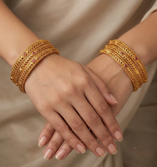 Antique Gold Tone Ruby Set Of 6 Bangles(2.8)-dj07259