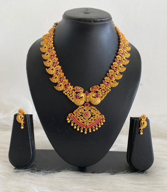 Matte finish ruby mango-peacock necklace set dj-07272