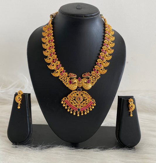 Matte finish ruby-blue peacock necklace set dj-07273