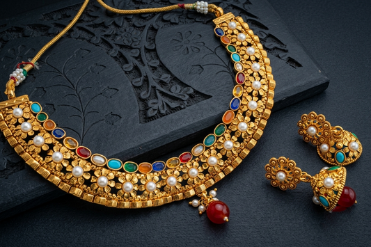 Gorgeous Antique Multicolour Designer Necklace Set-dj07283