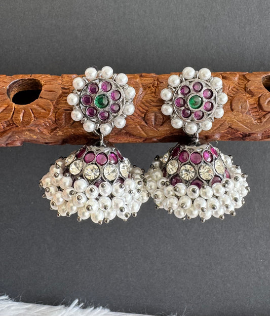 Black finish precious kemp-green pearl jhumkka dj-52296