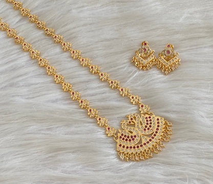 Gold tone south indian style AD pink-white swan short haar set Dj-54924