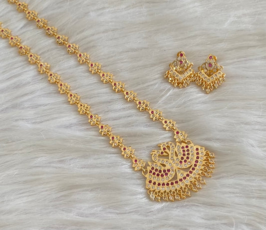Gold tone south indian style AD pink-white swan short haar set Dj-54924