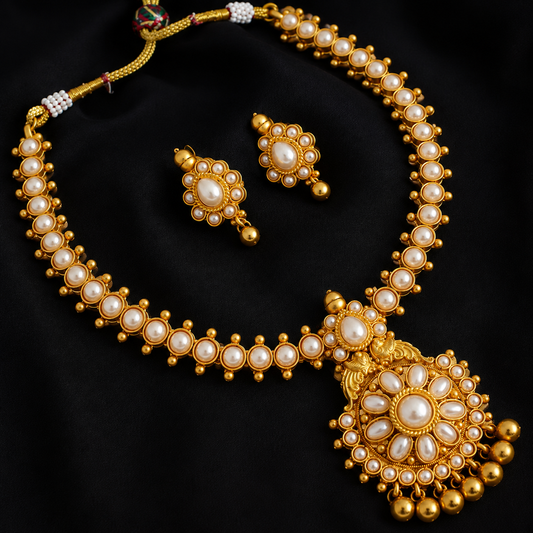 Awesome Matte Finish Pearl Necklace Set-dj07308