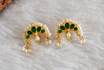 Gold tone green kundan jadau moon bugadi earrings dj-52465