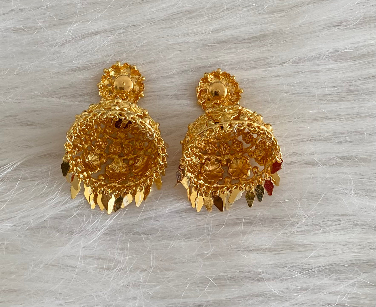 Gold tone kerala style elakka flower jhumkka dj-53148