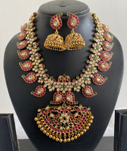 Matte finish real kemp-green-white mango necklace set dj-38934