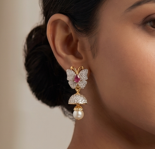 Dual Tone Cz-ruby Butterfly jhumkka -dj07422