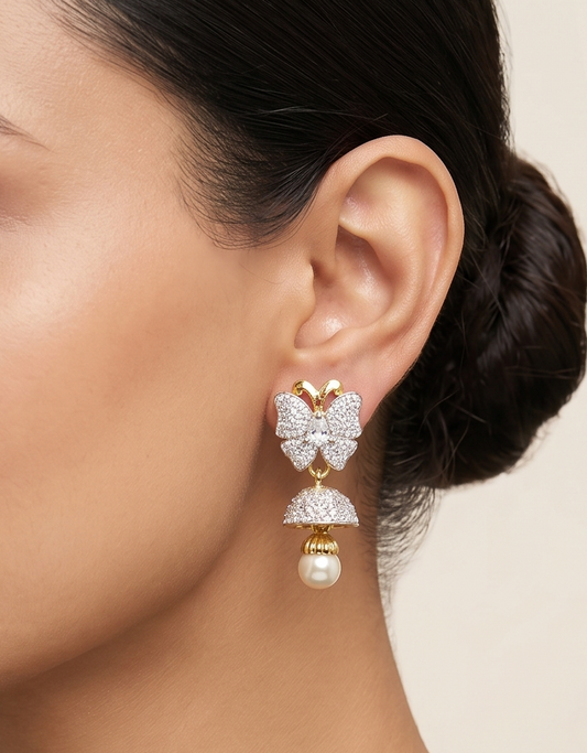 Two Tone Cz-ruby Butterfly jhumkka -dj07423