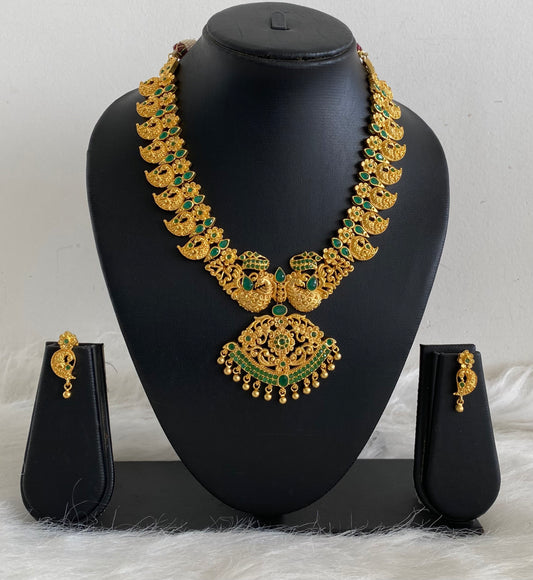 Gold Tone Bridal Emerald Peacock Necklace Set-dj07437