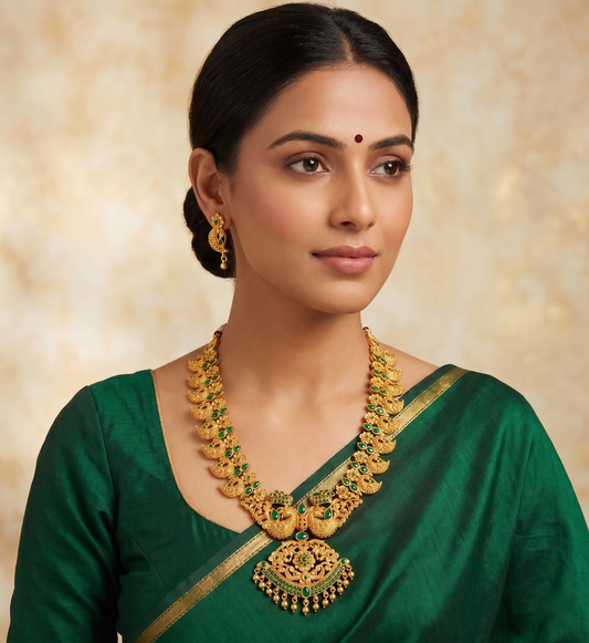 Gold Tone Bridal Emerald Peacock Necklace Set-dj07437