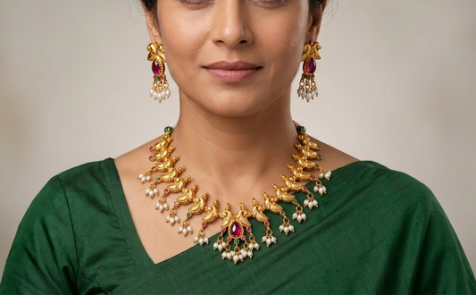 Gold tone Kemp-green pearl Peacock Necklace Set-dj07441