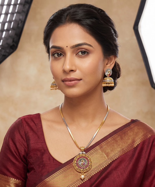 Two Tone Pink pearl Peacock Necklace Set-dj07444