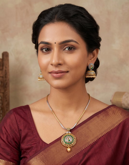 Two Tone Green pearl Peacock Necklace Set-dj07445