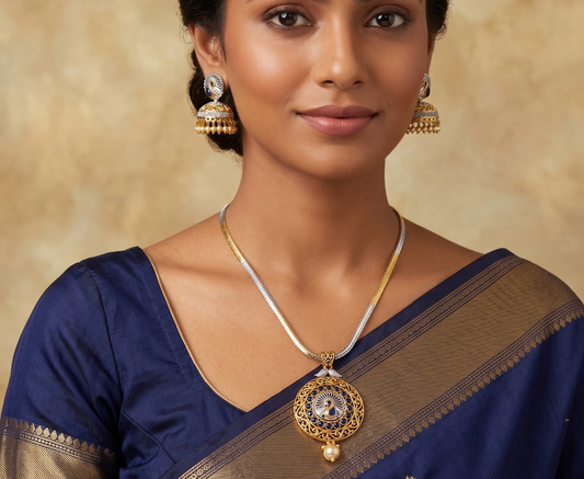 Beautiful Dual Tone Blue Peacock Necklace Set-dj07446