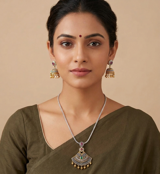 Two tone ruby-emerald necklace set dj-07453