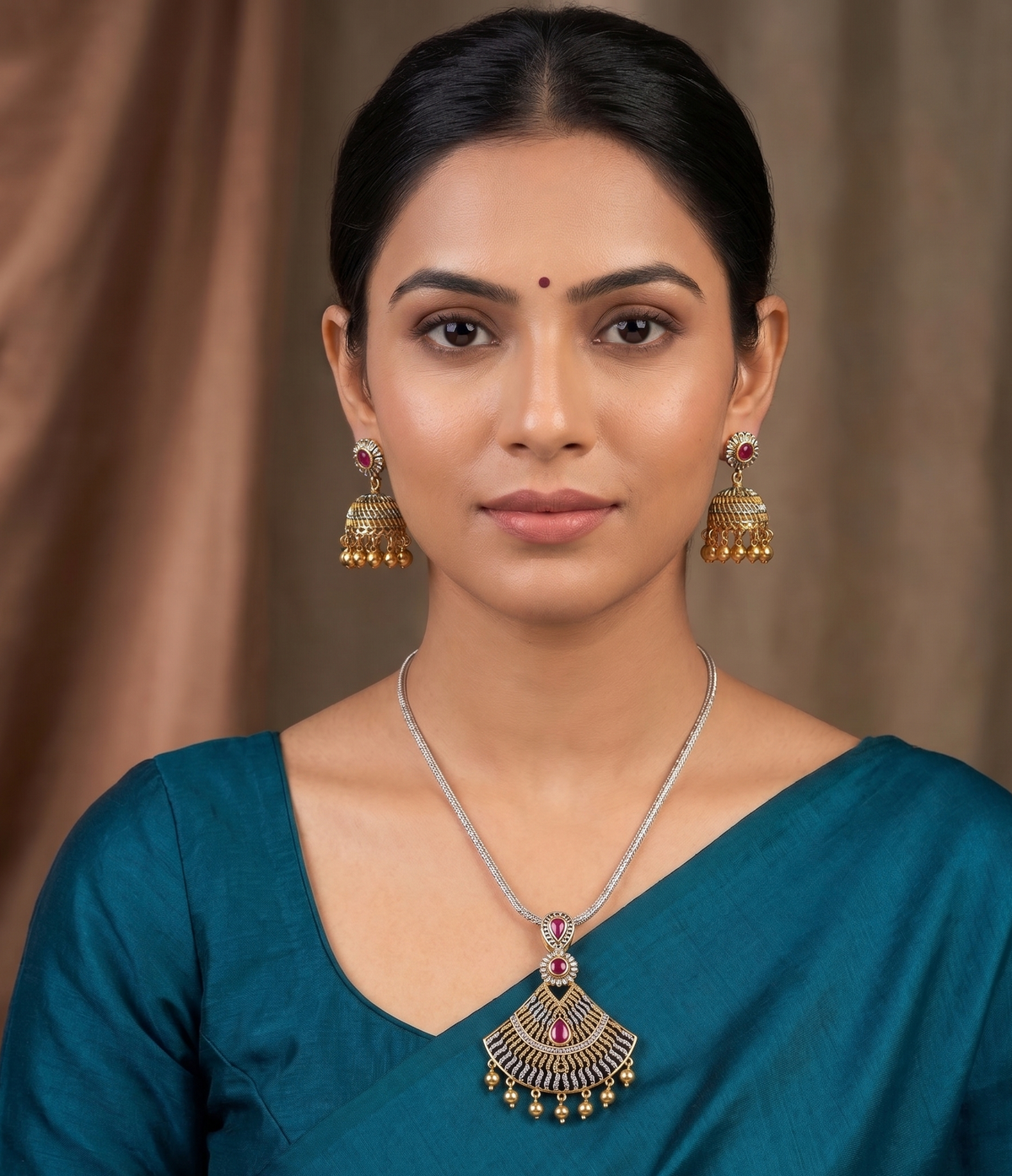Two Tone Ruby Chain/Necklace Set-dj07454
