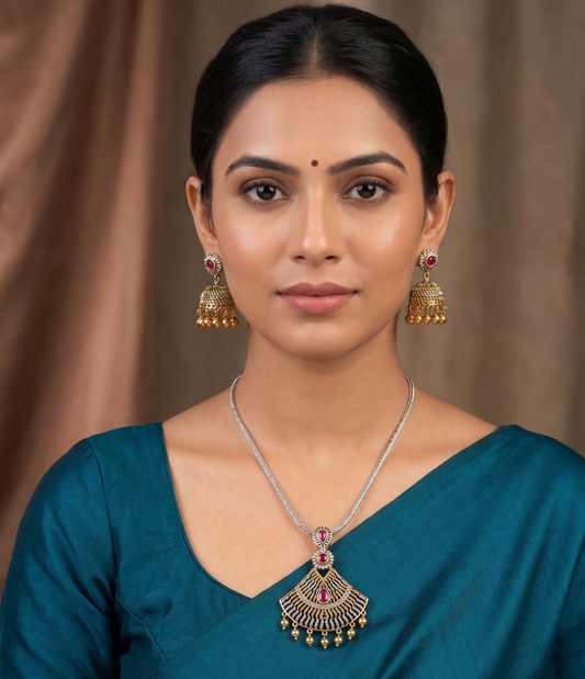 Two Tone Ruby Chain/Necklace Set-dj07454