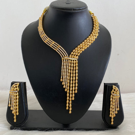 Gold tone cz white necklace set dj-07483