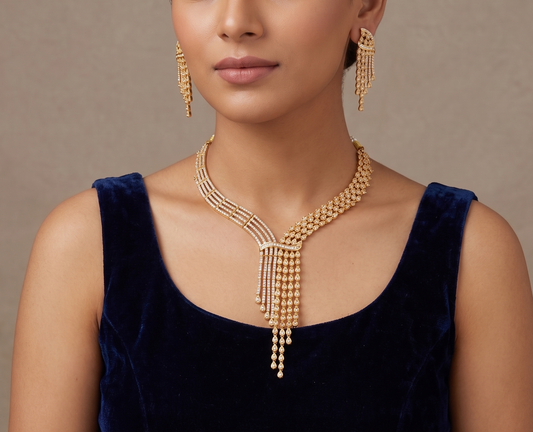 Gold tone cz white necklace set dj-07483