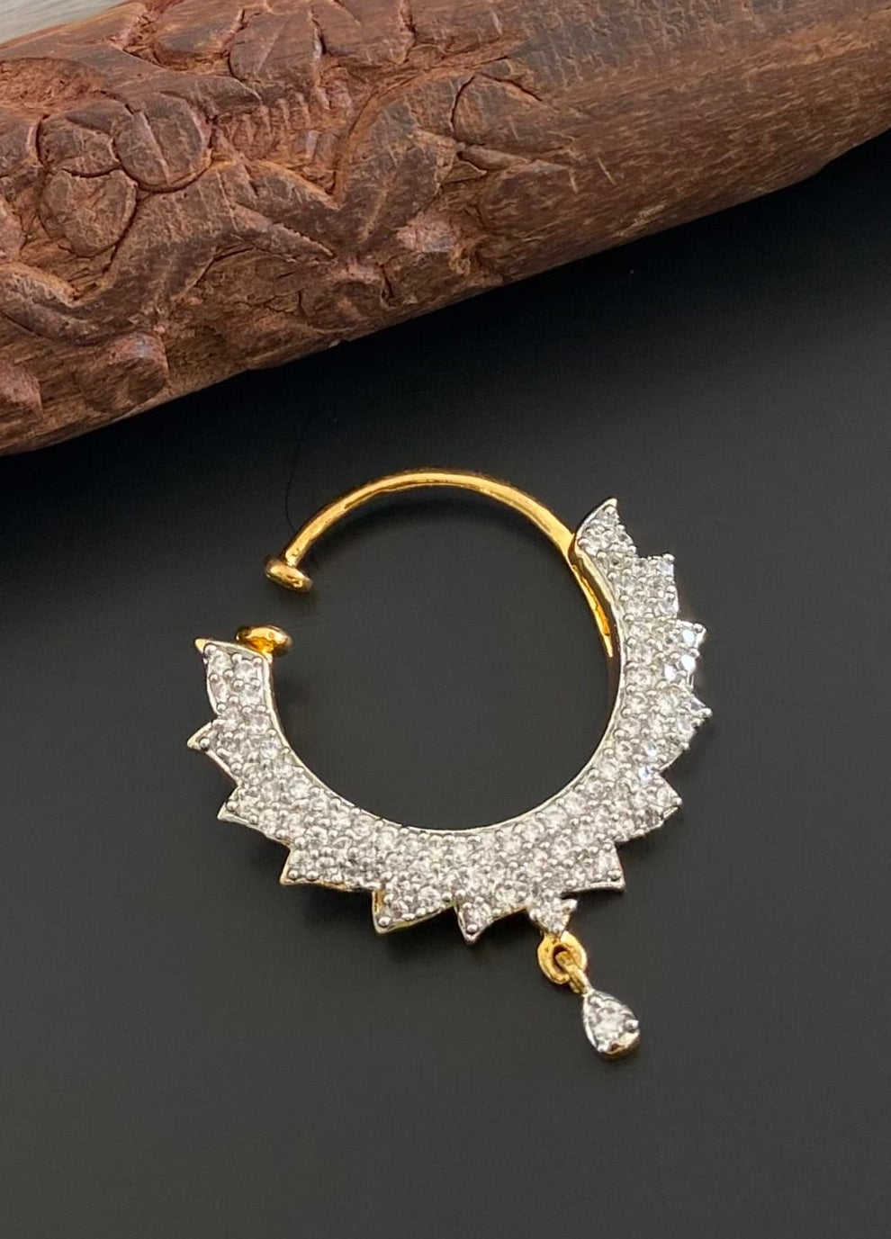 Two tone cz white nose pin dj-53825