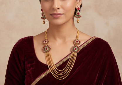Antique gold kemp-green multilayer short haar set dj-07504