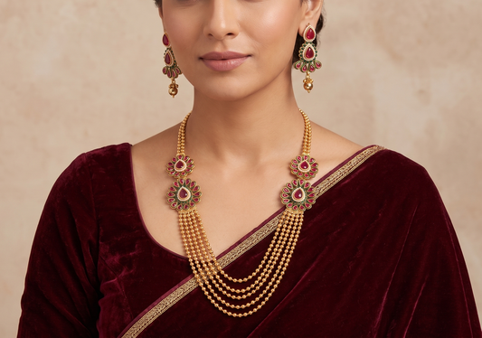 Antique gold kemp-green multilayer short haar set dj-07504
