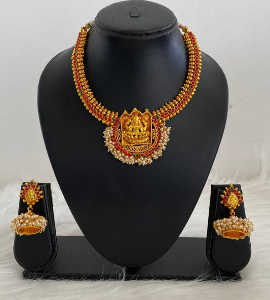 Antique kemp-green Lakshmi pearl cluster necklace set dj-07516
