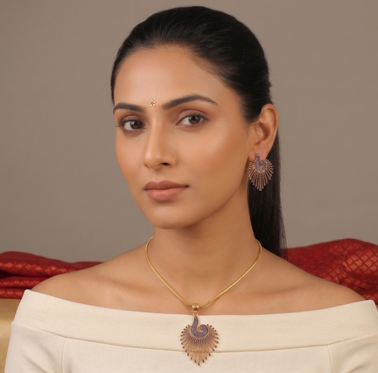 Gold tone royal blue peacock necklace set-dj07535