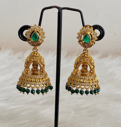 Matte finish white-green elephant Lakshmi jhumkka dj-53573