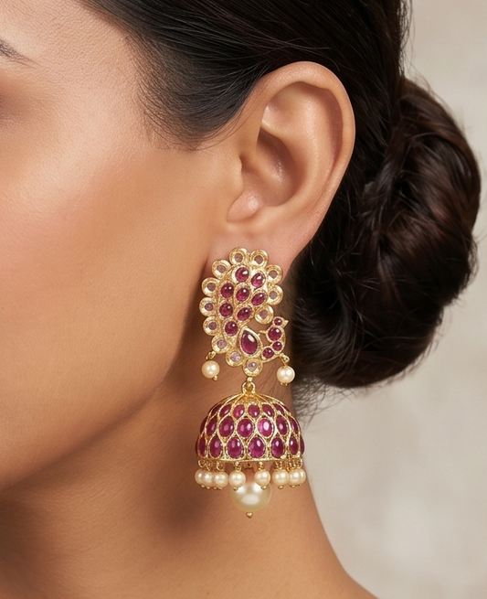 Gold tone real kemp peacock jhumkka dj-07565