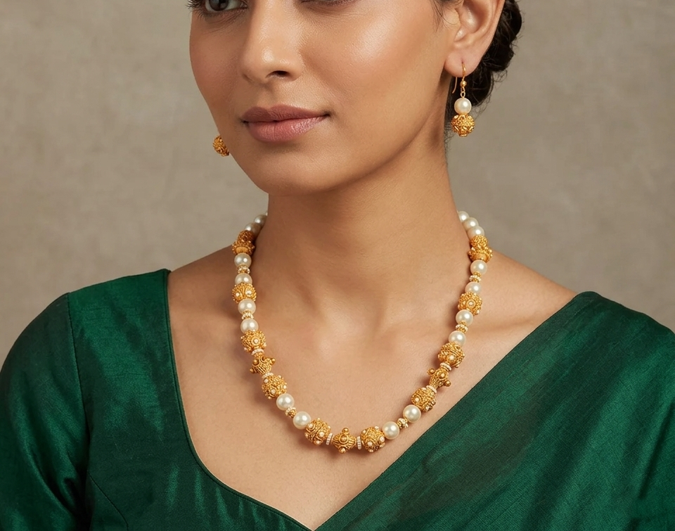 Awesome Matte Finish Handmade Pearl Designer Beads Necklace Set-dj07584