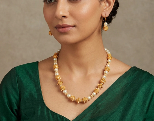 Awesome Matte Finish Handmade Pearl Designer Beads Necklace Set-dj07584
